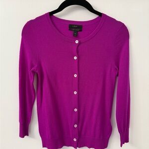 J. Crew Women's Vibrant Fuchsia Italion Cashmere Button-Front Crewneck Cardigan